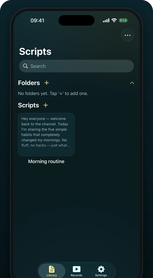 The script library, with folders, search and saved scripts